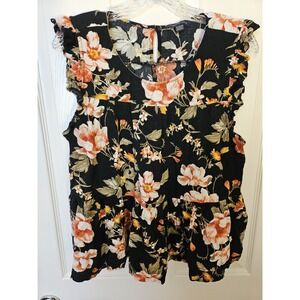 American Eagle Women's Sleeveless Ruffled Bohemian BOHO Floral Top, Size XL